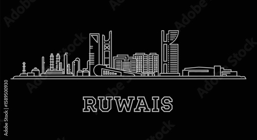 Ruwais skyline Modern minimal line art with UAE, and middle east city.
