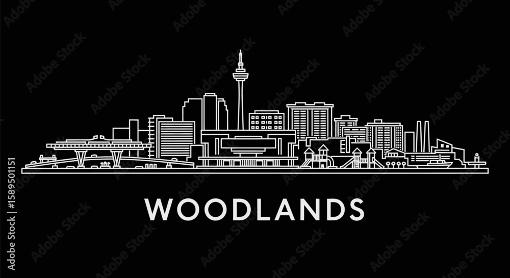 Fototapeta premium Woodlands Skyline Minimalist White Outline on Black Backdrop.