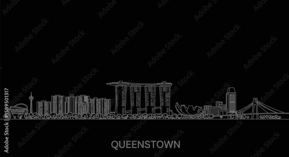 Fototapeta premium Queenstown Skyline Silhouette Singapores Minimalist Charm.