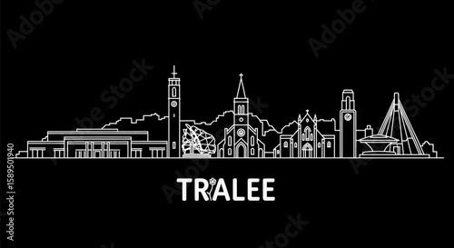 Tralee with Ireland  Minimalist Skyline Vector on Black Background.