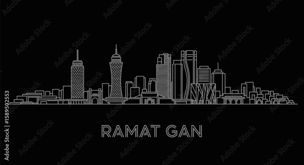 Naklejka premium Ramat Gan Skyline with Israel Modern Cityscape Silhouette on Black.
