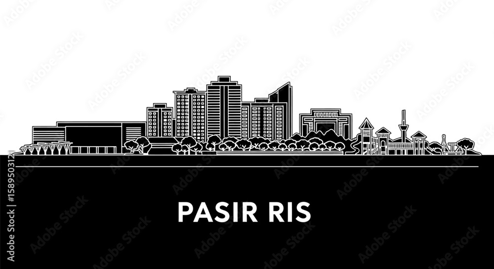 Naklejka premium Pasir Ris Singapore Skyline Silhouette with Cityscape, and Vector Art.