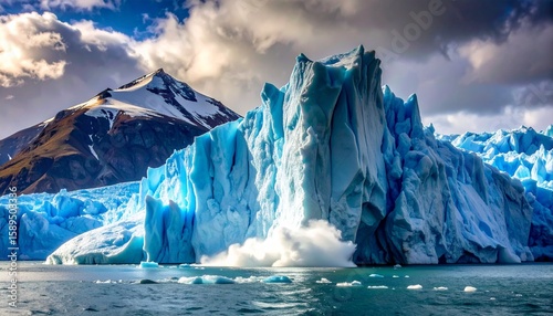 Wallpaper Mural A thunderous blast destroys an ancient glacier in the polar zone, with chunks of crystal-clear ice launched into the air, framed by a stormy sky. Torontodigital.ca