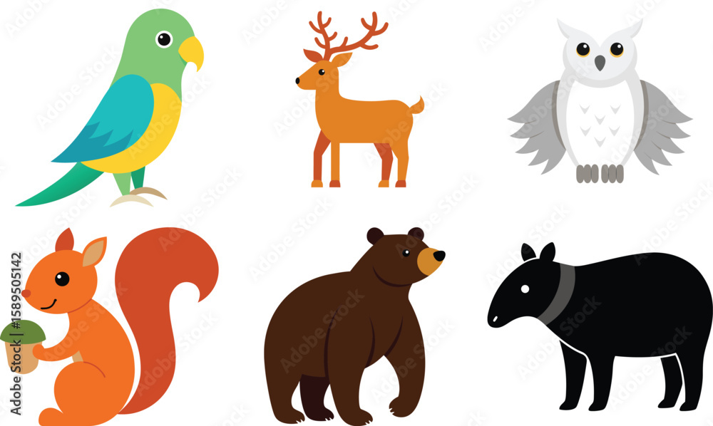 Obraz premium Cute Cartoon Forest Animals Vector Illustration on transparent background collection cute cartoon