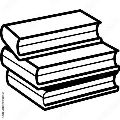 Closed book stack line art vector illustration 