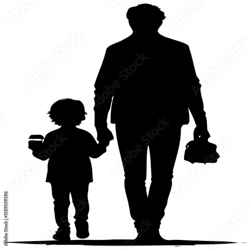 Father and daughter walking together, a loving illustration of a father  and his child