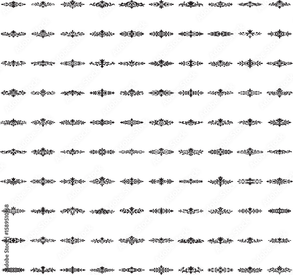 Fototapeta premium Classic black horizontal ornament elements in vector format with transparent background for elegant decorations