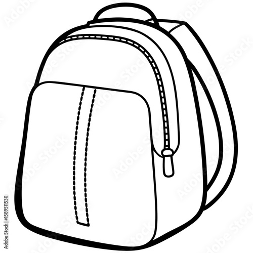 Backpack with zipper line art vector illustration 