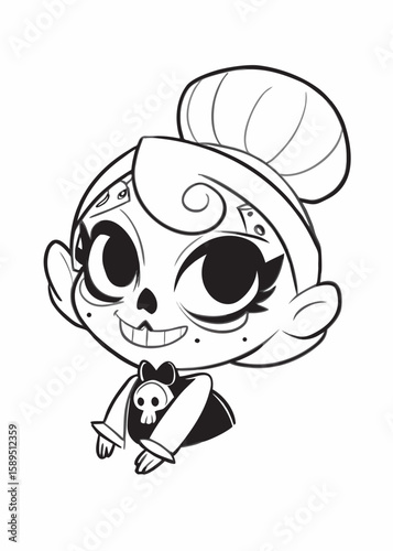 Halloween Sugar Skull Girl Coloring Page Vector Art with Intricate Floral Patterns for Day of the Dead Activities Generative AI