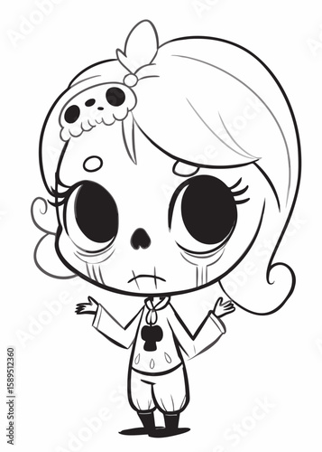Halloween Sugar Skull Girl Coloring Page Vector Art with Intricate Floral Patterns for Day of the Dead Activities Generative AI