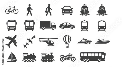A set of transportation icons is isolated on white background