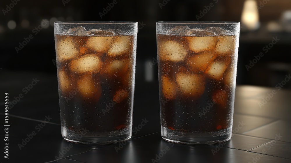 Iced Carbonated Drink in Glasses Iced Carbonated Drink in Glasses