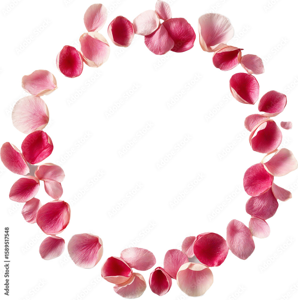 Obraz premium Flat lay of flower petals symmetrically arranged in a round shape on transparent background, ideal for spa or wellness themes. 