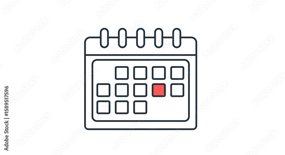 Simple line drawing of a calendar with a highlighted date. Simple line drawing of a calendar with a highlighted date.