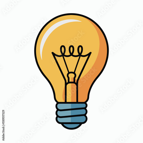 A glowing yellow light bulb vector illustration symbolizes a brilliant idea, creativity, and inspiration