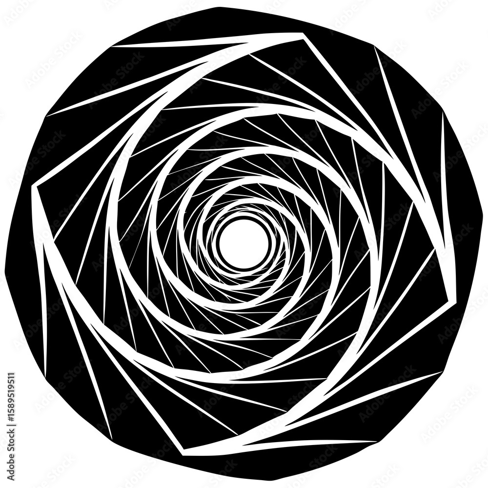 Naklejka premium Abstract black and white geometric spiral tunnel vortex design