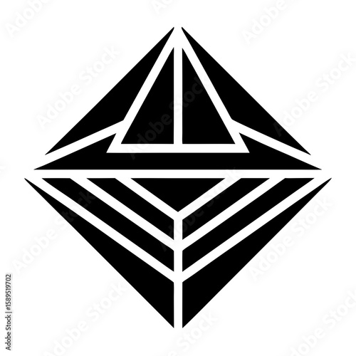 Abstract geometric diamond shape with sharp lines and facets on a white background