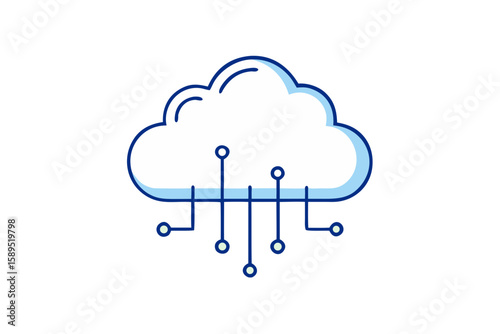 cloud computing network line art icon isolated on white background.