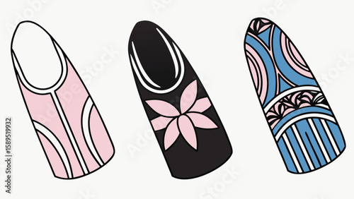 Abstract pink blue black stiletto nail designs nail art stiletto nails