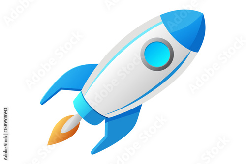 a white and blue rocket launching. isolated on white background.