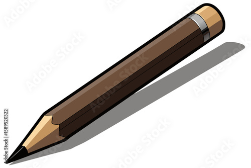 a brown wooden pencil isolated on white background.
