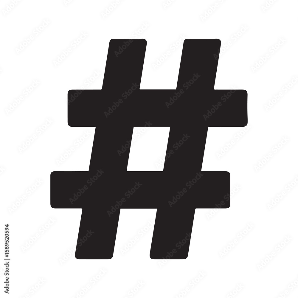 Obraz premium Bold black hashtag symbol centered on a clean white background