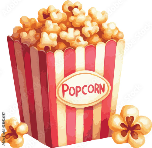 Vector watercolor painted illustration of popcorn