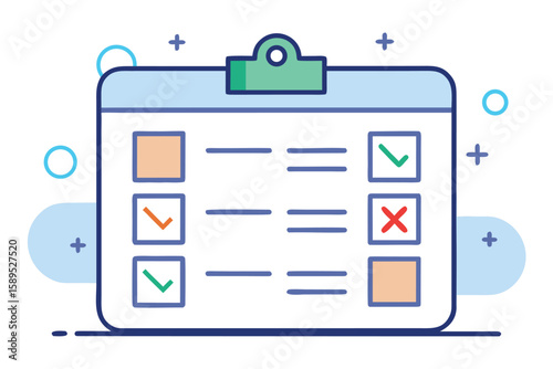 A clean and professional checklist illustration with checkmarks, x marks, and blank boxes on a light blue background.