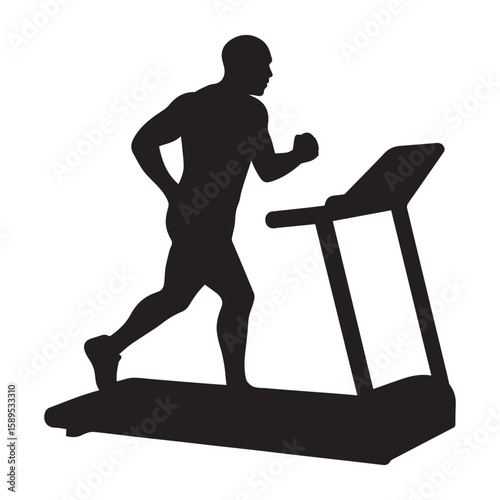 Man Running on Treadmill Silhouette Vector for Fitness and Gym Concepts

