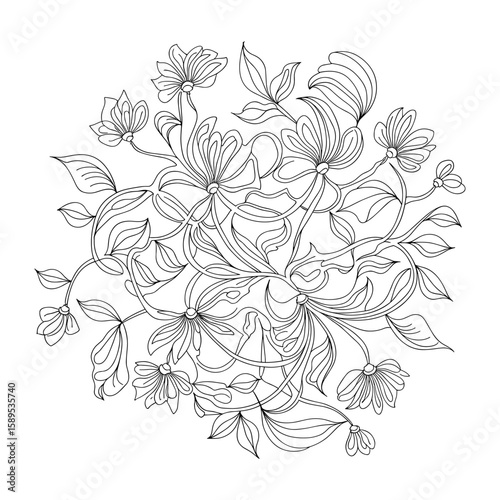 Intricate floral mandala with swirling vines and delicate blossoms vector