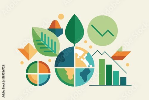 Eco-friendly global business growth concept illustrated with graphs and earth imagery
