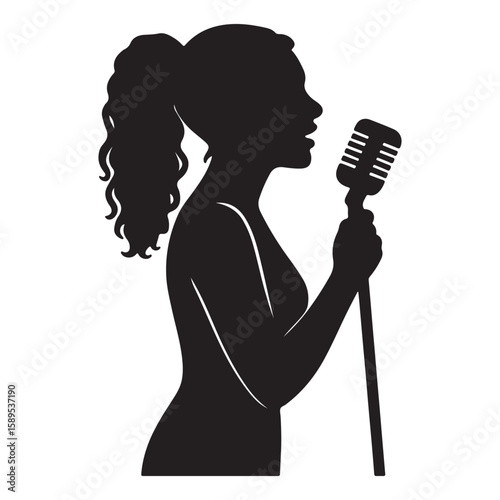 Singer performing with microphone on stage vector silhouette