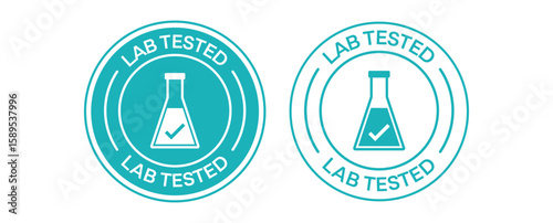 Modern Lab Tested Badge Vector Set – Blue and Cyan Scientific Approval Icons with Checkmark and Flask Design