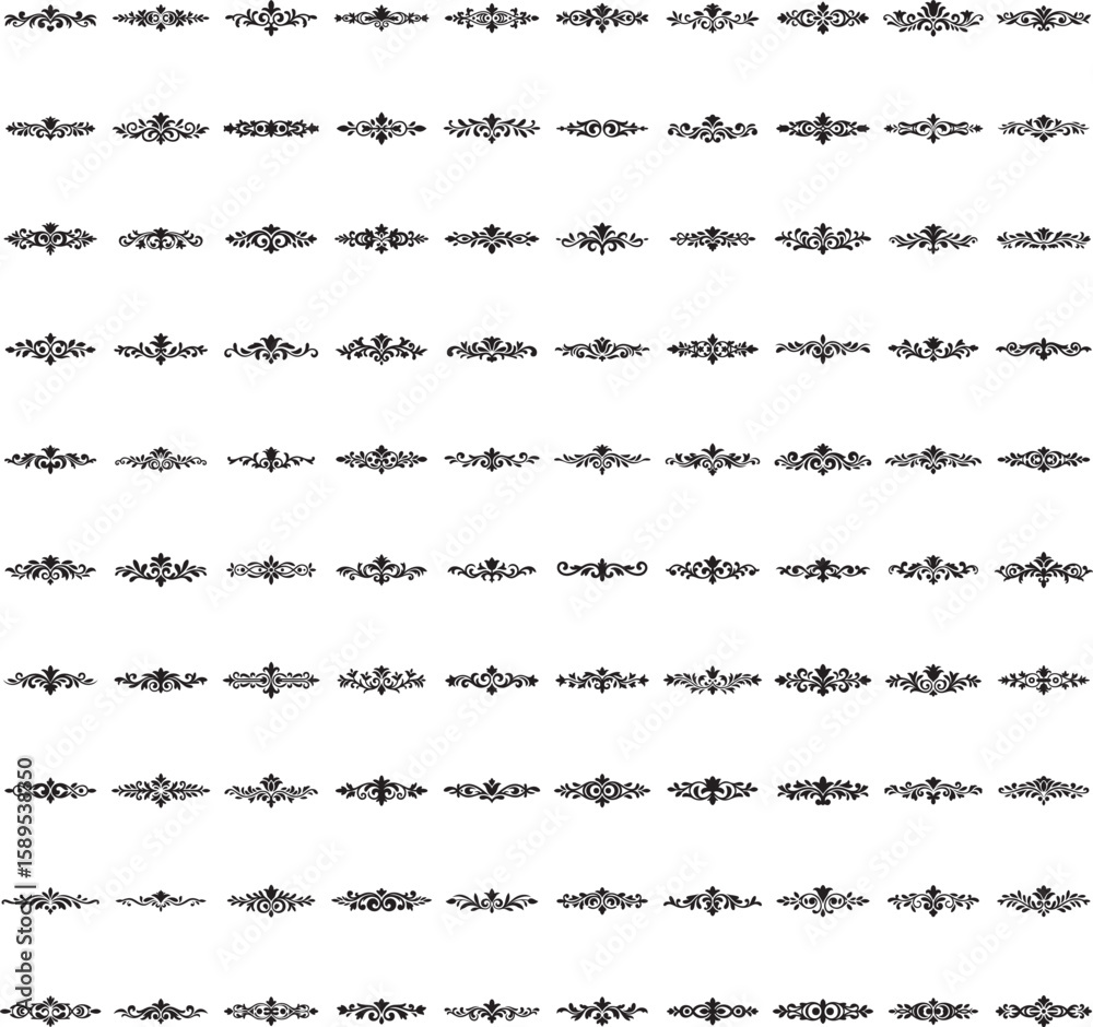Obraz premium Black horizontal vintage ornament vectors with transparent background
