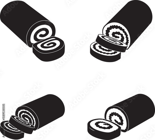 Isometric Swiss Roll Cake Slices Dessert Silhouette