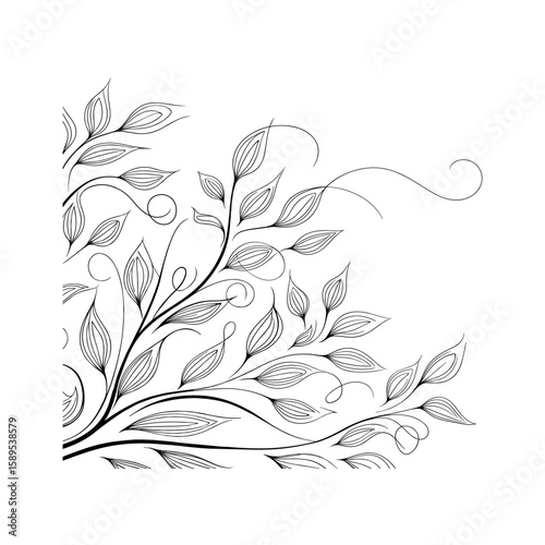 Elegant black floral vine with swirling leaves and tendrils vector