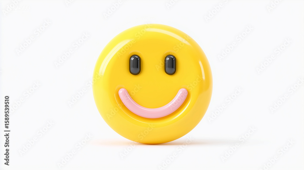 Fototapeta premium Bright 3D yellow smiley face element on a clean white background for cheerful designs and graphics