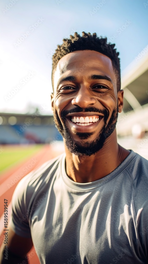 Joyful athlete smiles outdoors Joyful athlete smiles outdoors