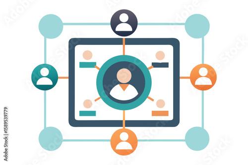Network of connected people representing communication teamwork and digital connection in a colorful flat design