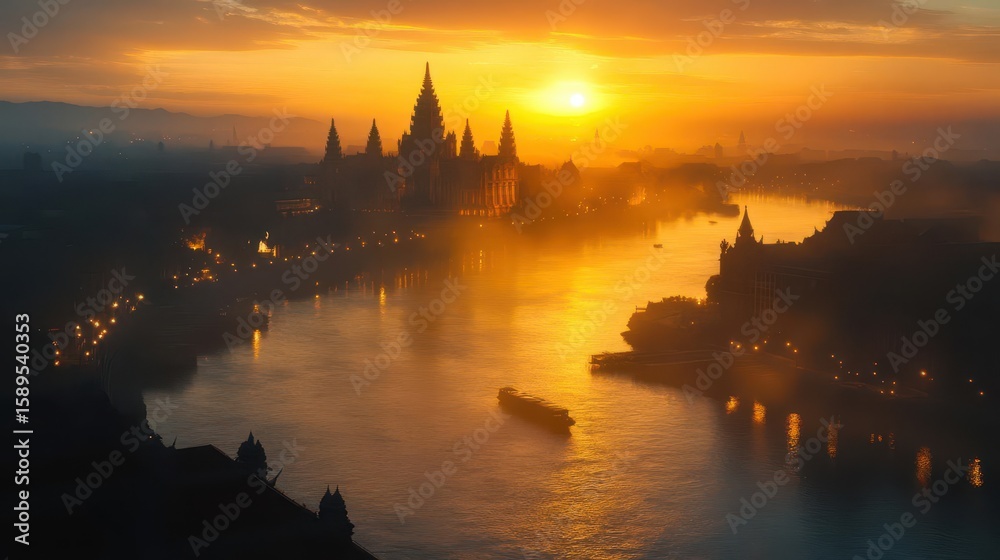 Obraz premium Golden Sunrise Cityscape