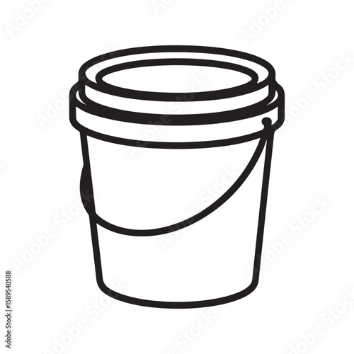 Metal bucket filled with paint isolated on white background vector silhouette