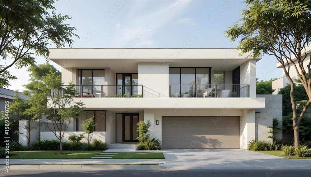 Fototapeta premium Modern Residential Architecture in Daylight with Straight Lines and Neutral Tone
