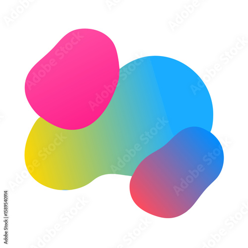 Abstract fluid shapes with vibrant gradient colors and soft edges isolated on transparent background