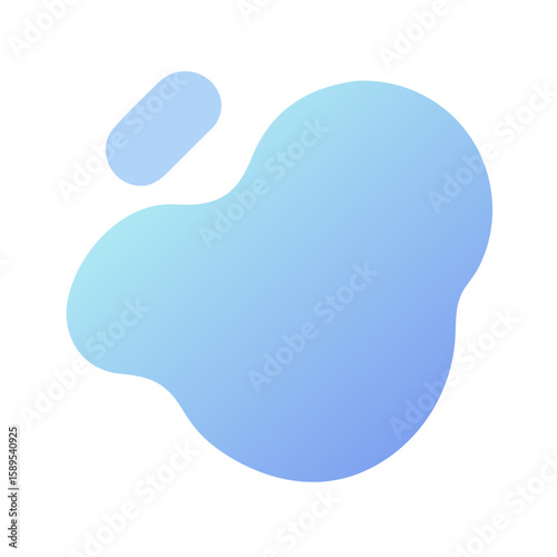 Abstract flowing organic shapes with a soft blue and light purple gradient isolated on transparent background
