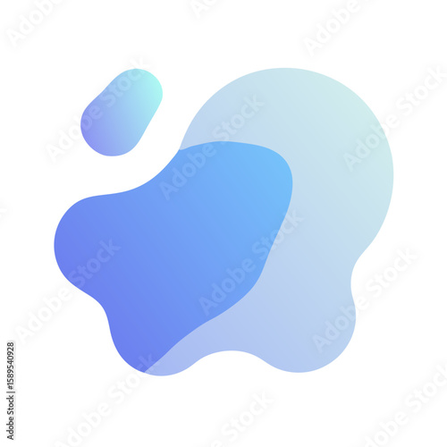 Abstract fluid blob shape with smooth gradient colors of blue and light purple isolated on transparent background