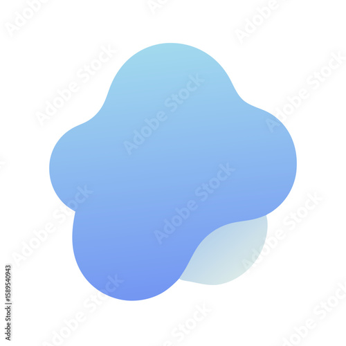 Abstract organic blob shape with soft blue and white gradient isolated on transparent background