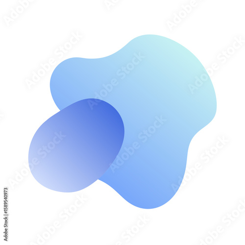 Abstract organic fluid shapes with smooth blue and light blue gradient isolated on transparent background