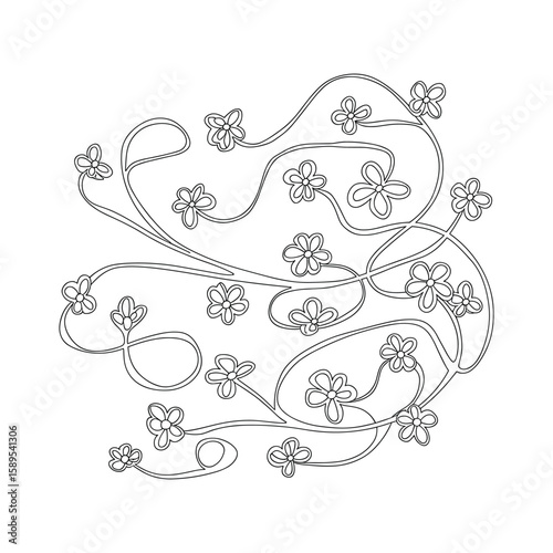 Whimsical floral vine with looping stems and simple blossoms vector