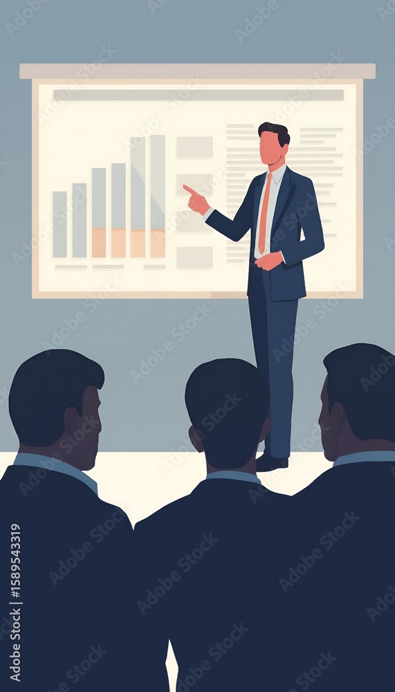 Fototapeta premium Businessman Giving Presentation – Vector Scene