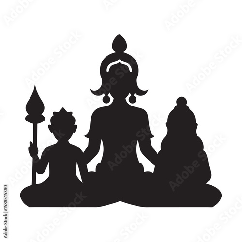 Lord Shiva Family With Parvati And Ganesha Silhouette